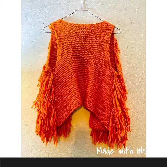 Shaggy Fringe Orange Sweater Vest - Picture 2 of 5